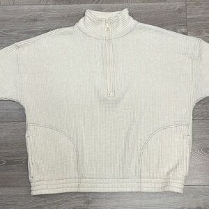 Aerie Waffle Knit Quarter Zip Pullover Long Sleeve Thermal Top M